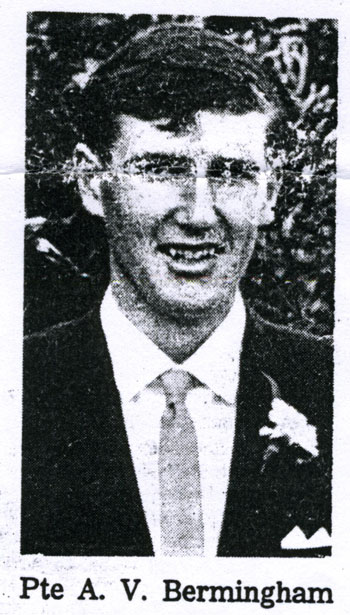 Newspaper article about Arthur Bermingham, who died of wounds received in Vietnam, 20 November 1969