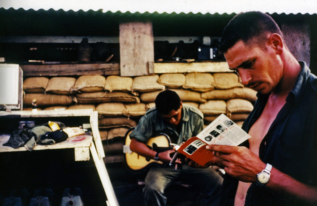 Wallace Conza and Doug Hori relaxing at Nui Dat, circa 1968-1969