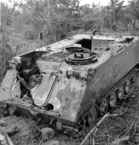 Burnt out Australian APC at FSB Coogee, May 1968 Burnt out Australian APC at FSB Coogee, May 1968