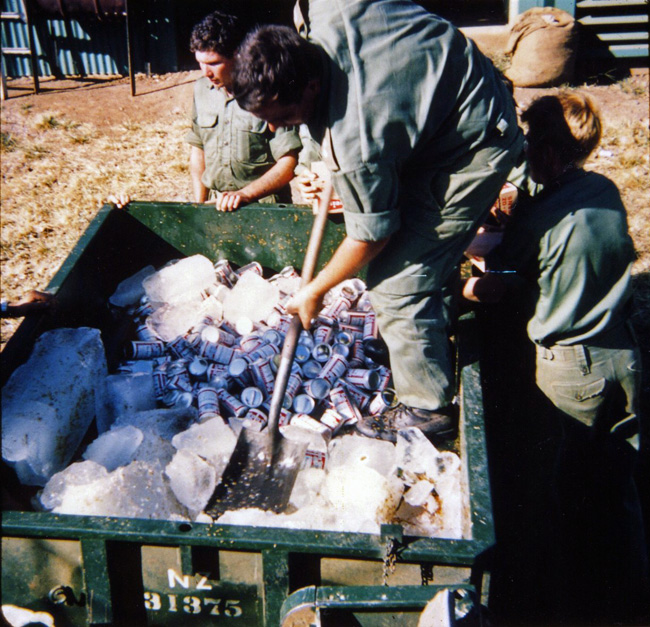 John 'Tubby' Henderson icing down beer for a BBQ, circa 1968-1969