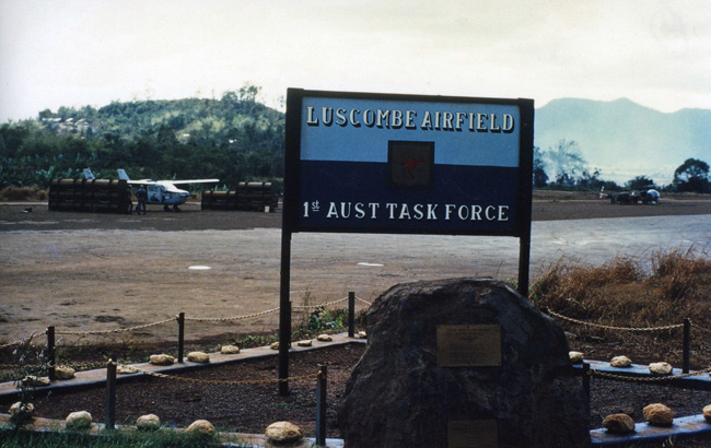 Sign alongside Luscombe airfield at Nui Dat, circa 1968-1969 Sign alongside Luscombe airfield at Nui Dat, circa 1968-1969