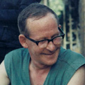 Malcolm Knox Colour photograph of a man in uniform drinking a beer smiling at a child holding a cigarette in their mouth.