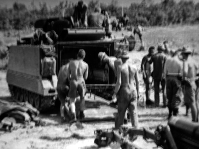 161 Battery gunners loading APC in South Vietnam, circa 1965