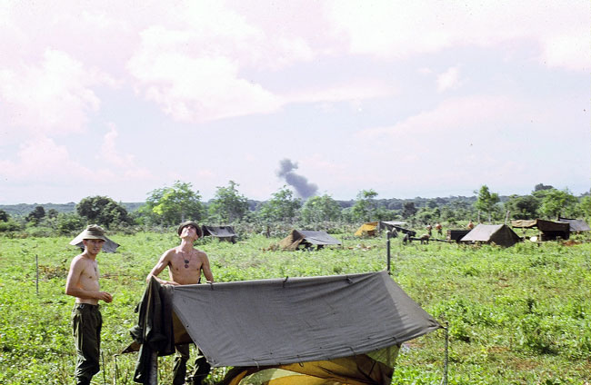 161 Battery officers Barry Dreyer (left) and Peter Williams at Nui Dat, 1966