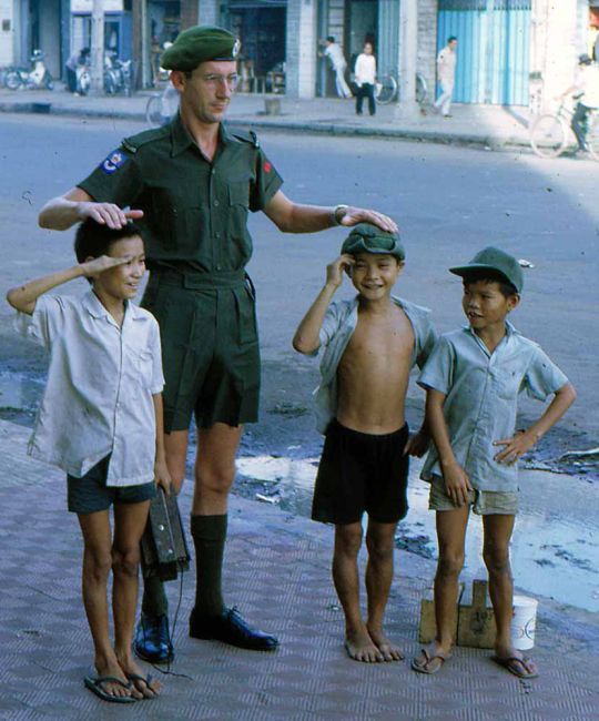 1RNZIR Band Tour Vietnam 1969 - Ernie Bate and Vietnamese children