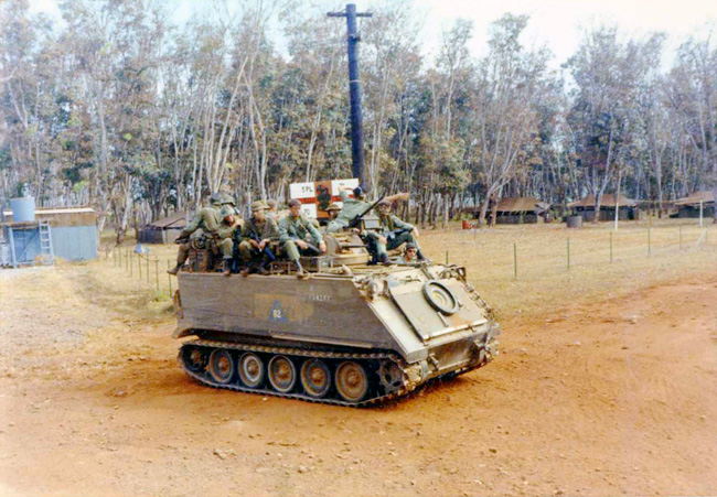 3 Platoon V5 Company leave Nui Dat by APC, circa 1970-1971