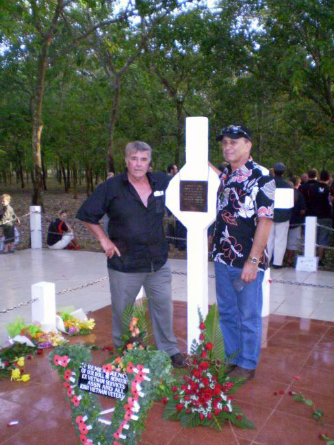 Nigel Martin and Willie Walker [right] at the Long Tan Cross, Anzac Day 2010