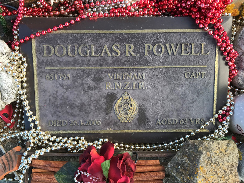 Bronze service plaque for Vietnam War veteran, Douglas Powell, at Whenua Tapu Cemetery near Porirua, Wellington