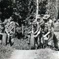 Vietnam veterans Toi Rawire (left foreground) and Jeffery Waters (right foreground) during an artillery exercise in Fiji 