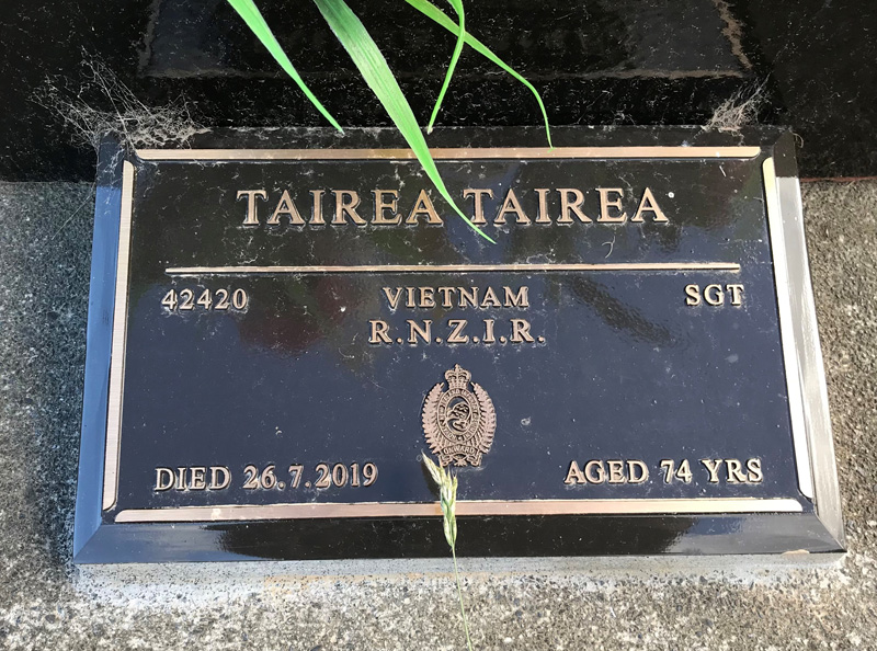 Tairea Tairea plaque, Whenua Tapu Cemetery, Porirua Bronze service plaque for Vietnam War veteran, Tairea Tairea, at Whenua Tapu Cemetery near Porirua, Wellington