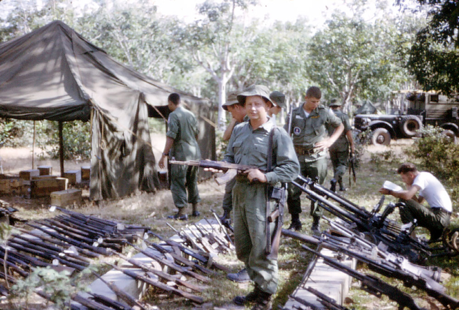 Bdr Val Litchfield holding captured AK47 rifle Bdr Val Litchfield holding captured AK47 rifle