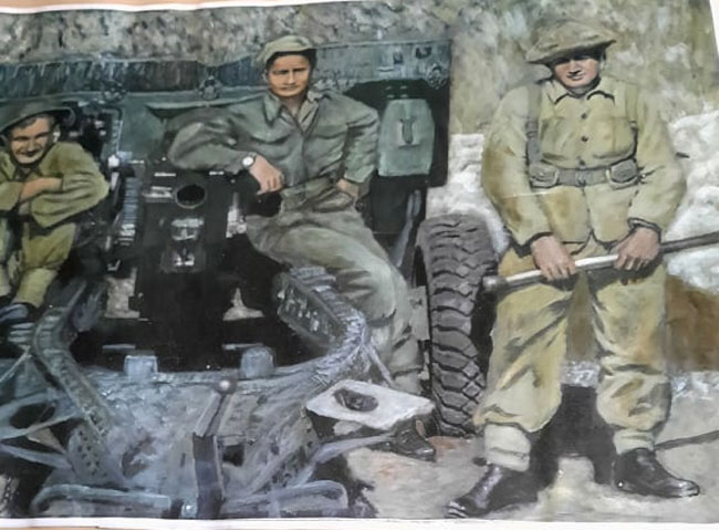 Unknown soldiers standing against artillery Unknown soldiers standing against artillery